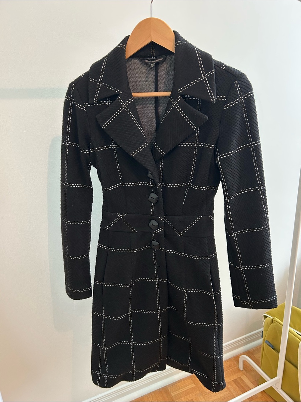 Black Windowpane Button-Front Women's Dress Coat